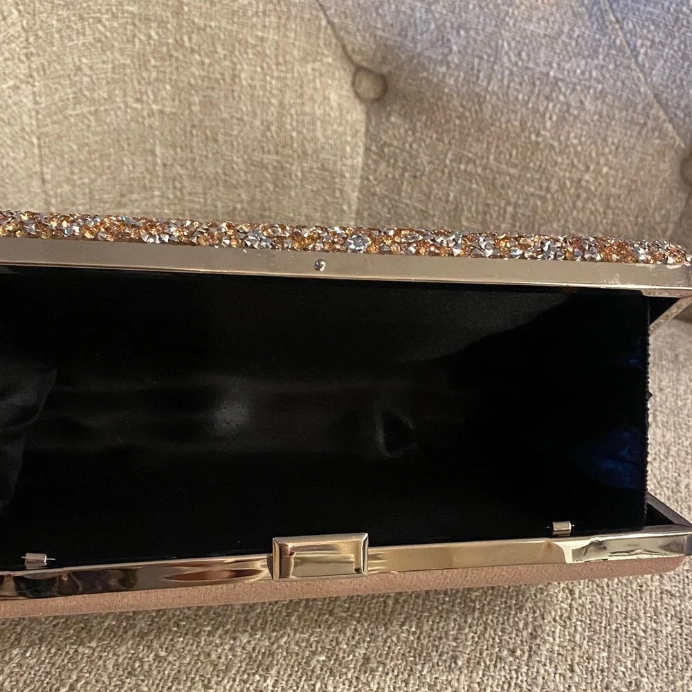 Gold Rhinestone Evening Clutch Bag Sparkly Formal Wedding Party Purse - Picture 5 of 11